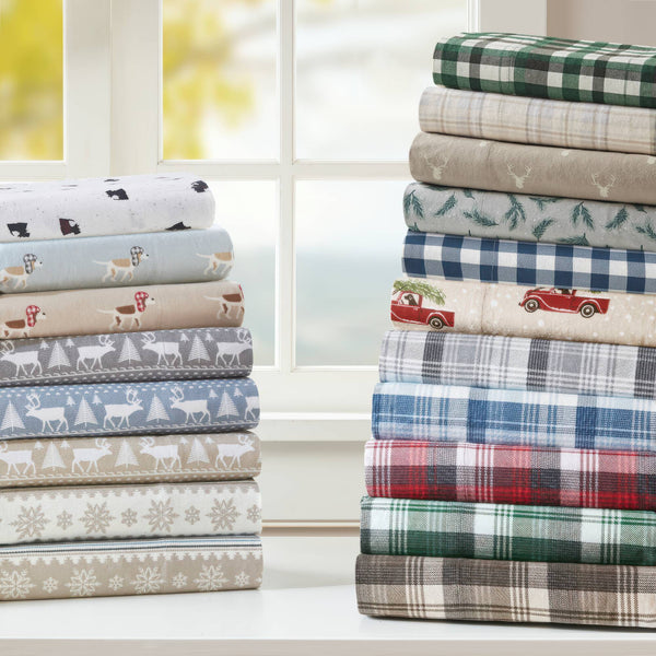 English Elm 4 Pieces Queen 100% Cotton Flannel Sheet Set - Cozy Rustic Stag Head Design For Ultimate Comfort B035P381353