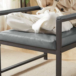 English Elm PVC Retro Leather Armchair with Extra Soft Cushion, Metal Armrests & Black Frame for Living Room Lounge (Gray) W1359P194177