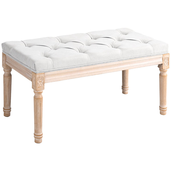 English Elm HOMCOM French Vintage 32" Tufted Upholstered Bed Bench Cream White Linen-Feel Seat, 264 lb Capacity W2225P173908