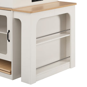 English Elm K&K Modern Extendable 59.5" Kitchen Island with Double-Sided Storage, Power Outlet & Casters White N707S000017W