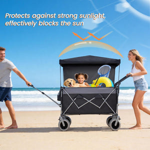 English Elm Multi-functional Folding Wagon with Canopy All Terrain Tires 480lb Steel Frame Outdoor Black+ Gray W2932P417663