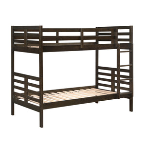 English Elm Twin Twin-over-Twin Bunk Bed with Guard Rails and Integrated Ladder, Oak-Veneer Durable Frame, Space-Saving Design Dark Brown 44 L x 34.5 W x 7 H B011S01851