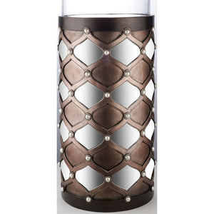 English Elm 31" Tall Hurricane Candleholder with Arabesque Mirrored Tiles and Pearl Espresso Column B072116552
