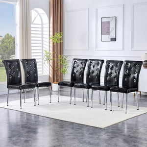 English Elm Set of 4 Glam Faux Leather Dining Chairs with Crystal Buckle and Gold Tone Legs Black W3226P311056