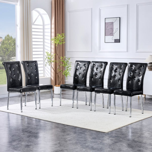 English Elm Set of 4 Glam Faux Leather Dining Chairs with Crystal Buckle and Gold Tone Legs Black W3226P311057