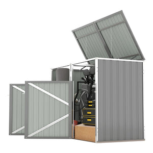 English Elm Garbage Bin Shed Galvanized Steel Enclosure for Two Cans Outdoor Weather Resistant Light Gray W1598P357715