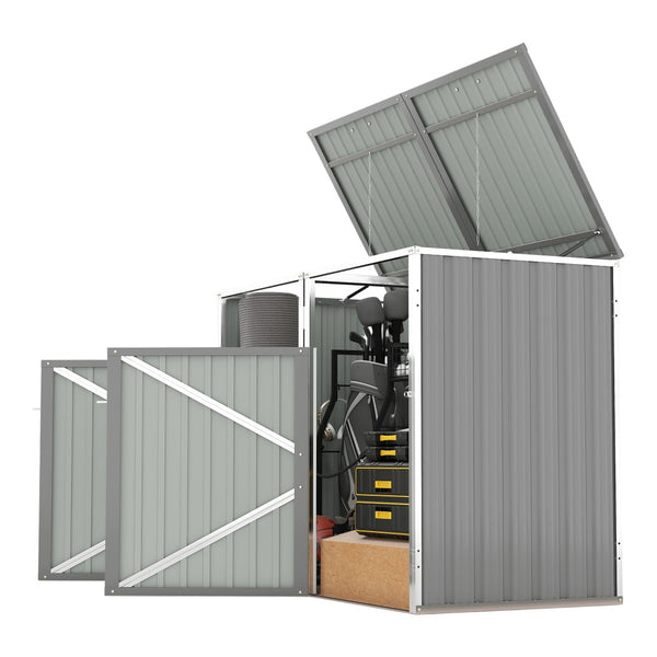 English Elm Garbage Bin Shed Galvanized Steel Enclosure for Two Cans Outdoor Weather Resistant Light Gray W1598P357715