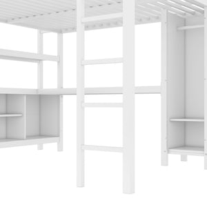 English Elm Metal Queen Size Loft Bed With L-Shaped Desk, Storage Cubes & Shelves For Kids, Teens & Adults W1580S00108