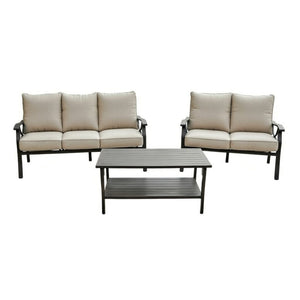 English Elm 3-piece Outdoor Steel Patio Conversation Set with Thick Cushions and Coffee Table Beige B082S00123
