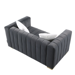 English Elm A Modern Channel Sofa Loveseat - Elegant Grey Velvet Chesterfield Design For Stylish Spaces W1099S00125