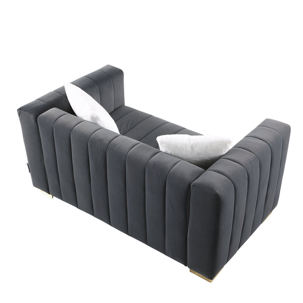 English Elm A Modern Channel Sofa Loveseat - Elegant Grey Velvet Chesterfield Design For Stylish Spaces W1099S00125