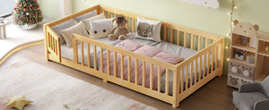 English Elm Twin Twin Size Floor Bed with Safety Guardrails and Playful Door for Kids, Pine/Plywood, Low Profile Natural W1580P338949