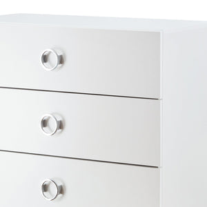 English Elm Elms White Finish Chest with 5 Smooth-Glide Drawers, Silver Ring Pulls & Modern Tapered Legs B2726P255308