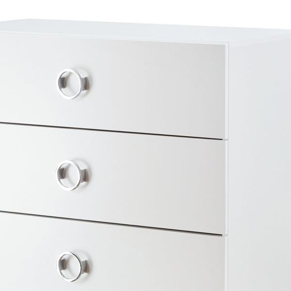 English Elm Elms White Finish Chest with 5 Smooth-Glide Drawers, Silver Ring Pulls & Modern Tapered Legs B2726P255308