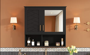English Elm 2-in-1 Matte Wall Mounted Medicine Cabinet Soft Close Mirror Storage for Bathroom Vanity Black N710P389456B
