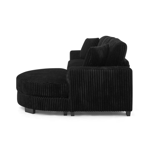 English Elm Corduroy Modular L-Shaped Convertible Sleeper Sofa With Tufted Design & Movable Footstool - Black W487S00346