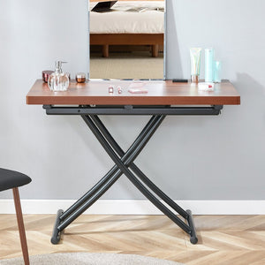 English Elm Modern Adjustable Lift Table Walnut Grain Mdf Top Slim Metal Legs Home Office Use Black + Dark Walnut W1151P303874