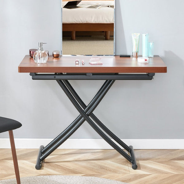 English Elm Modern Adjustable Lift Table Walnut Grain Mdf Top Slim Metal Legs Home Office Use Black + Dark Walnut W1151P303874
