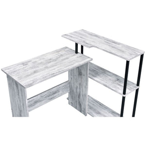 English Elm Rectangular Writing Desk With Integrated Side Shelf, Antique White & Black - Stylish & Functional B016P311334-GIGA