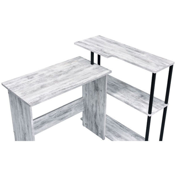 English Elm Rectangular Writing Desk With Integrated Side Shelf, Antique White & Black - Stylish & Functional B016P311334-GIGA