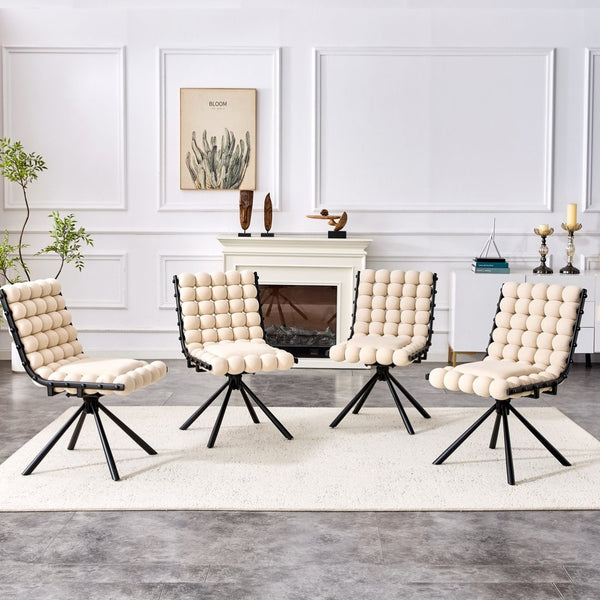 English Elm Set of 2 Velvet Bubble Chain Dining Chairs Sculptural Tufted Seats with Black Legs W1512P491455