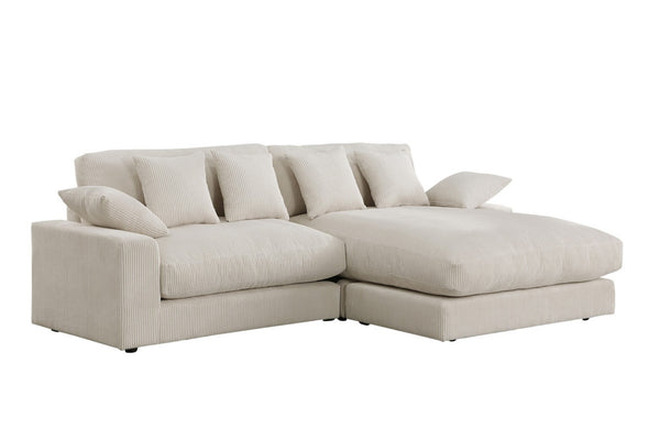 English Elm Astra Corduroy Reversible Sectional Sofa with Chaise Six Pillows Casual Living Room Beige B2749S00210