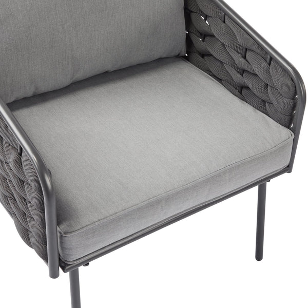 English Elm Christopher Knight Home® - 4-Pieces Outdoor Metal Patio Furniture Set with Deep-Seat Cushions, Teslin Rope, Wood-Look Tabletop, Rust-Resistant Frame Grey N780P2540701G