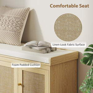 English Elm Homcom Entryway Storage Bench Padded Linen Seat Dual Cabinets White Mdf Hallway W2225P485637