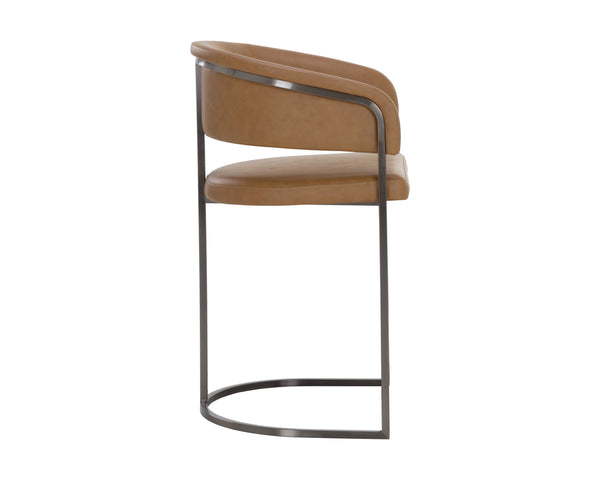 Sunpan Marris Barstool: Modern Elegance Meets Timeless Design in Luxurious Faux Leather and Steel Finish Gunmetal / Milliken Cognac
