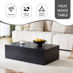 English Elm 39.3*23.6*11.8 Low Profile Mdf Coffee Table Black Wood Grain Finish Modern Living Room W1151P433600