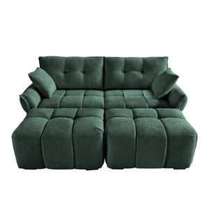 English Elm 2 Seater Sofa Set with Ottomans and Throw Pillows Plush Chenille Tufted Design Durable Wood Frame Comfort Green W714S01159