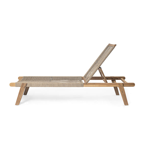 English Elm Christopher Knight Home® - Catania Teak+Beige Outdoor Rope Chaise Lounge Set of 2 – Acacia Wood Frames, 4-Position Adjustable, Weather-Resistant Comfort N775P203284G