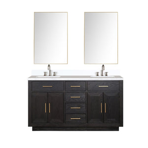 English Elm Black Oak Double Bath Vanity Set With Cultured Marble Top, Chrome Faucets, And Frameless Mirrors B2731S02174