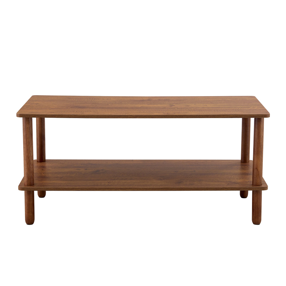 English Elm Modern 2-Tier Coffee Table with Open Shelf, Solid Wood + MDF, Rounded Legs, Durable Farmhouse Style Walnut W3226P279108
