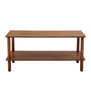 English Elm Modern 2-Tier Coffee Table with Open Shelf, Solid Wood + MDF, Rounded Legs, Durable Farmhouse Style Walnut W3226P279108