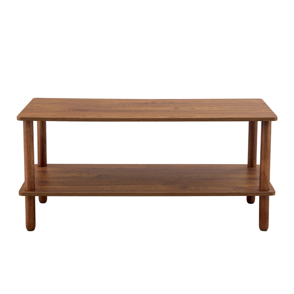 English Elm Modern 2-Tier Coffee Table with Open Shelf, Solid Wood + MDF, Rounded Legs, Durable Farmhouse Style Walnut W3226P279108