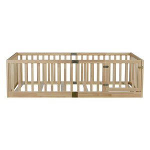English Elm Twin Montessori Floor Bed Solid Rubber Wood with Safety Fence Rails Toddler Room W504P411198