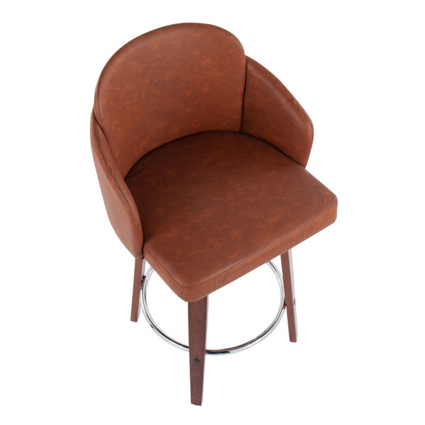 English Elm Fixed-height Swivel Counter Stools with Faux Leather Seats and Chrome Footrest Set of 2 B202S01814