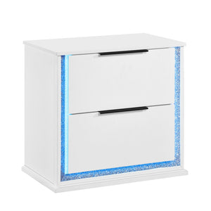 English Elm Contemporary Glam White Wood Nightstand with Rgb Led Lighting and Two Dovetail Drawers B011P458599