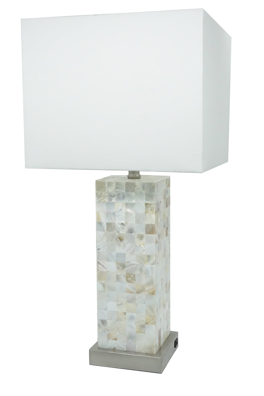 English Elm Modern Mother-of-Pearl Mosaic Table Lamp 2pc Set – Chrome Base, Touch LED, USB Port, Soft Diffused Glow B2741P370422