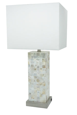 English Elm Modern Mother-of-Pearl Mosaic Table Lamp 2pc Set – Chrome Base, Touch LED, USB Port, Soft Diffused Glow B2741P370422