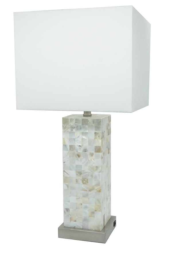English Elm Modern Mother-of-Pearl Mosaic Table Lamp 2pc Set – Chrome Base, Touch LED, USB Port, Soft Diffused Glow B2741P370422