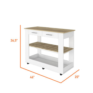 English Elm Brooklyn Rolling Kitchen Island with Two Drawers Open Shelves Rustic Farmhouse Style B128P148886