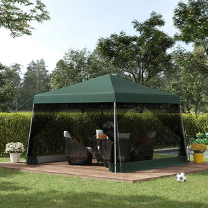 English Elm Outsunny Adjustable Slant Leg Canopy Tent With Mesh Netting & Carry Bag - Instant Sun Shelter, Green W2225P200729-GIGA