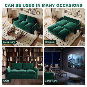 English Elm 70.9" Multi-Functional Convertible Sleeper Sofa Bed with 2-in-1 Pillow & Blanket Set, Velvet loveseat Green W1885P263565