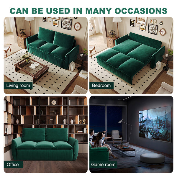 English Elm 70.9" Multi-Functional Convertible Sleeper Sofa Bed with 2-in-1 Pillow & Blanket Set, Velvet loveseat Green W1885P263565