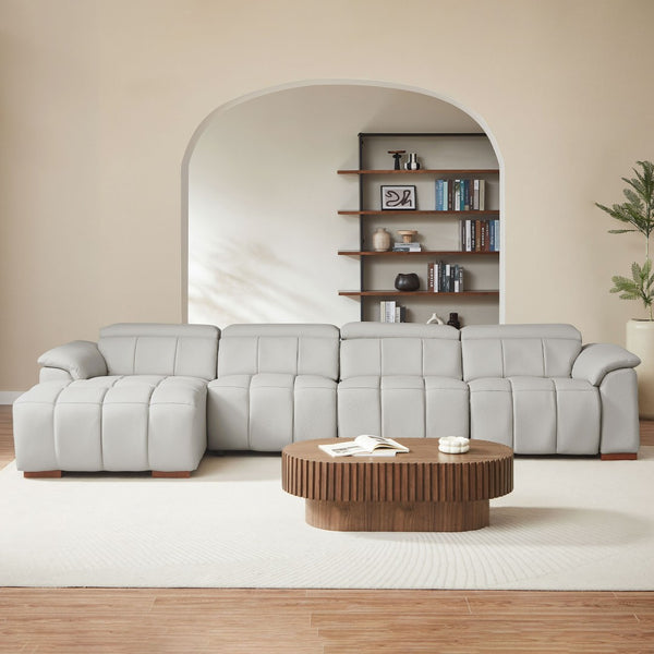 English Elm 4 Seat Genuine Leather Power Reclining Sofa Wall Hugger L Shaped Living Room Couch W2582S00177