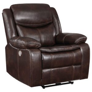 English Elm Salerno Faux Leather Power Recliner Club Chair with Usb Port and Accent Stitching Dark Brown B062P451789