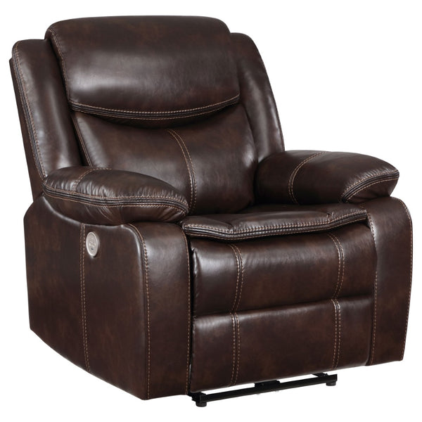 English Elm Salerno Faux Leather Power Recliner Club Chair with Usb Port and Accent Stitching Dark Brown B062P451789