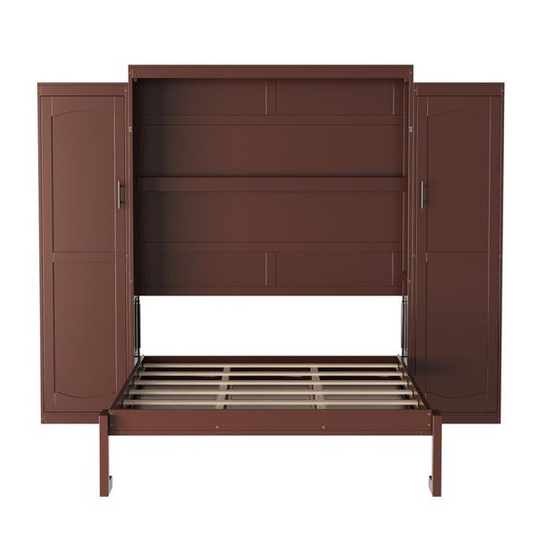 English Elm Full Full Size Murphy Bed with Two Wardrobes and Foldable Platform, Space-Saving Modern Guest Solution Walnut 84.9 L x 12 W x 7 H N733S235596D